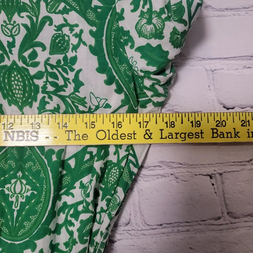 Goa Paris Green White Floral Cotton Shirt Dress 3/4 Sleeve Pockets M Cottagecore